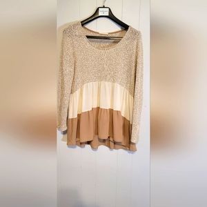 Cosmo Styled Long Sleeve Sweater ~ Cafe White & Cream Sz.Medium